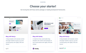 A screenshot of the starters for Agility CMS