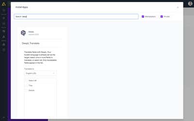 The Install Apps browser, filtered to DeepL