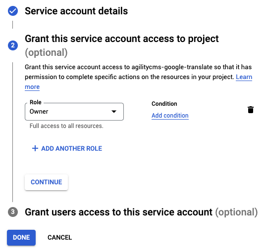 Grant Google Translate service account roles