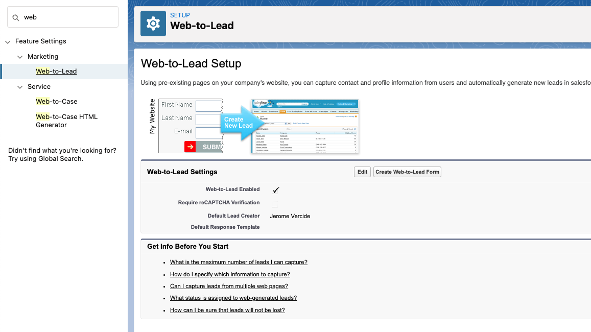 Web-to-lead page