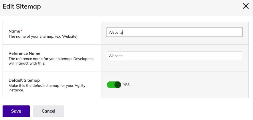 Editing sitemap in Agility CMS