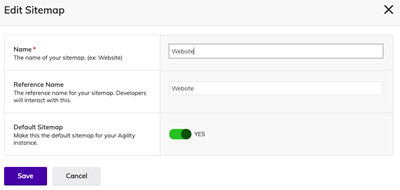 Editing sitemap in Agility CMS