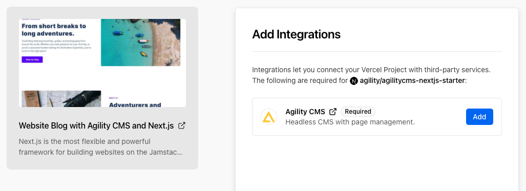 CMS integration to deploy Vercel with Agility CMS