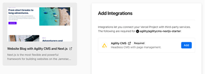 CMS integration to deploy Vercel with Agility CMS