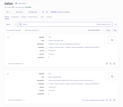 Verifying Algolia index for Agility CMS