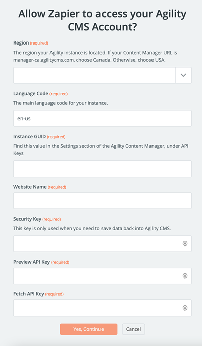 Allowing Zapier to access Agility CMS