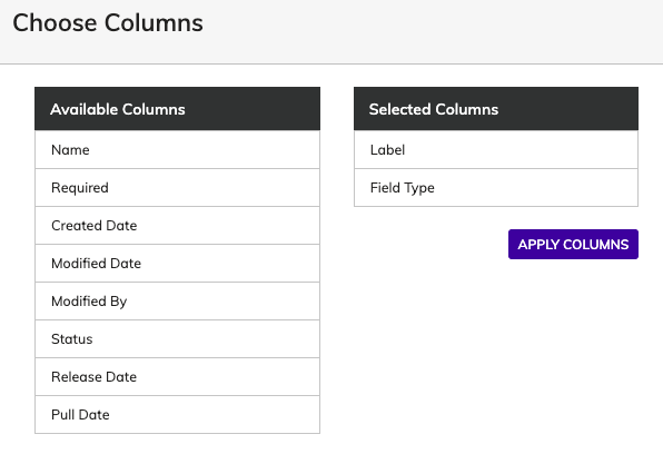 Choosing columns with Agility CMS