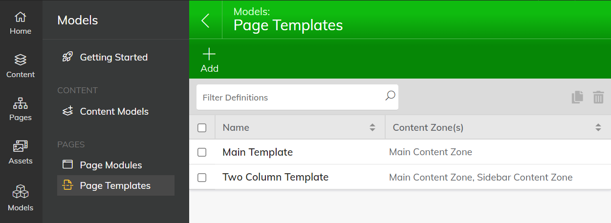 Creating page templates in Agility CMS