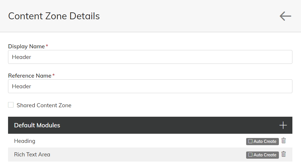 Content zone details in Agility CMS