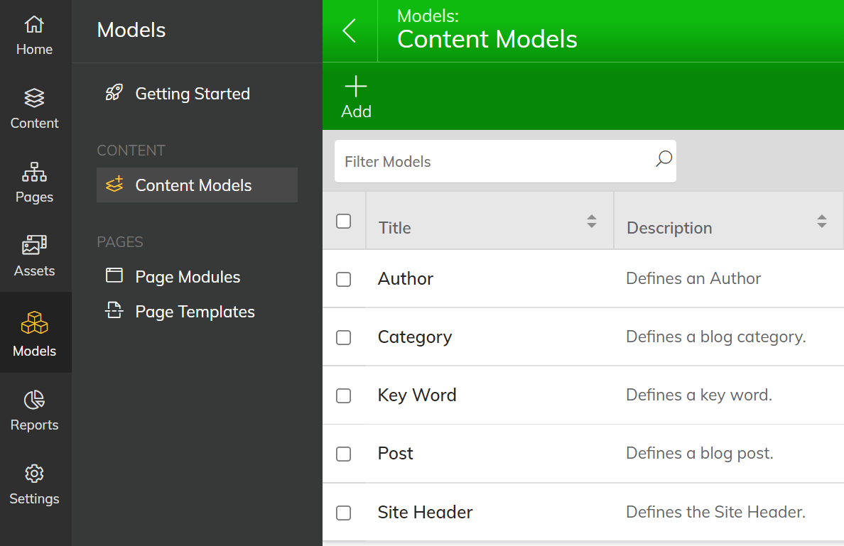 Content Models in Agility CMS