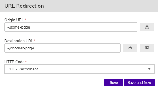 Click 'new' button&nbsp;for redirects in Agility CMS