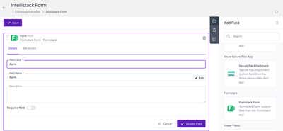 Adding Formstack Field to Component Model - Select the Formstack Form field from the Add Field panel