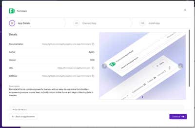 Formstack App Installation Wizard - The 3-step process to install the Formstack app in Agility CMS