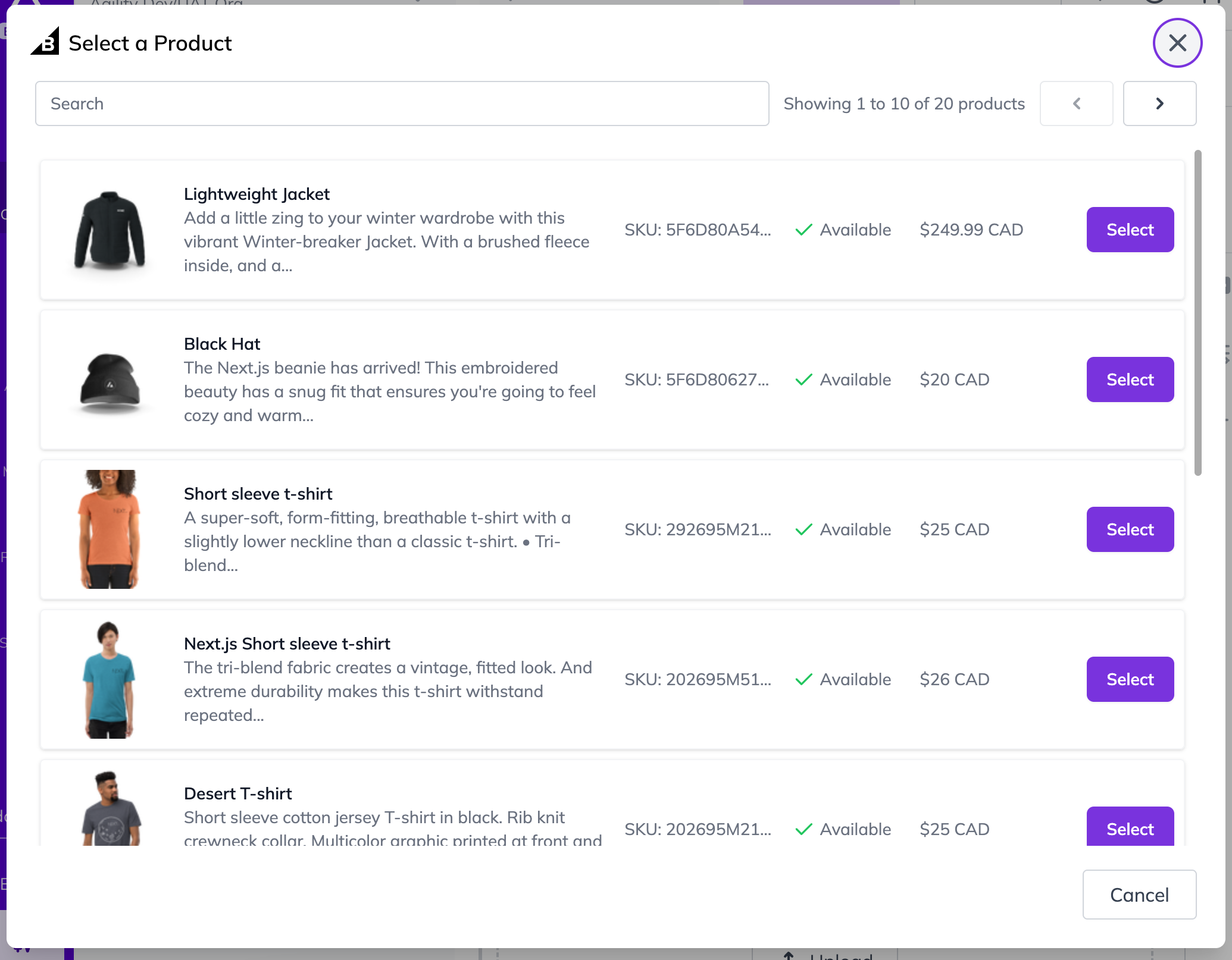 Product Selection Modal