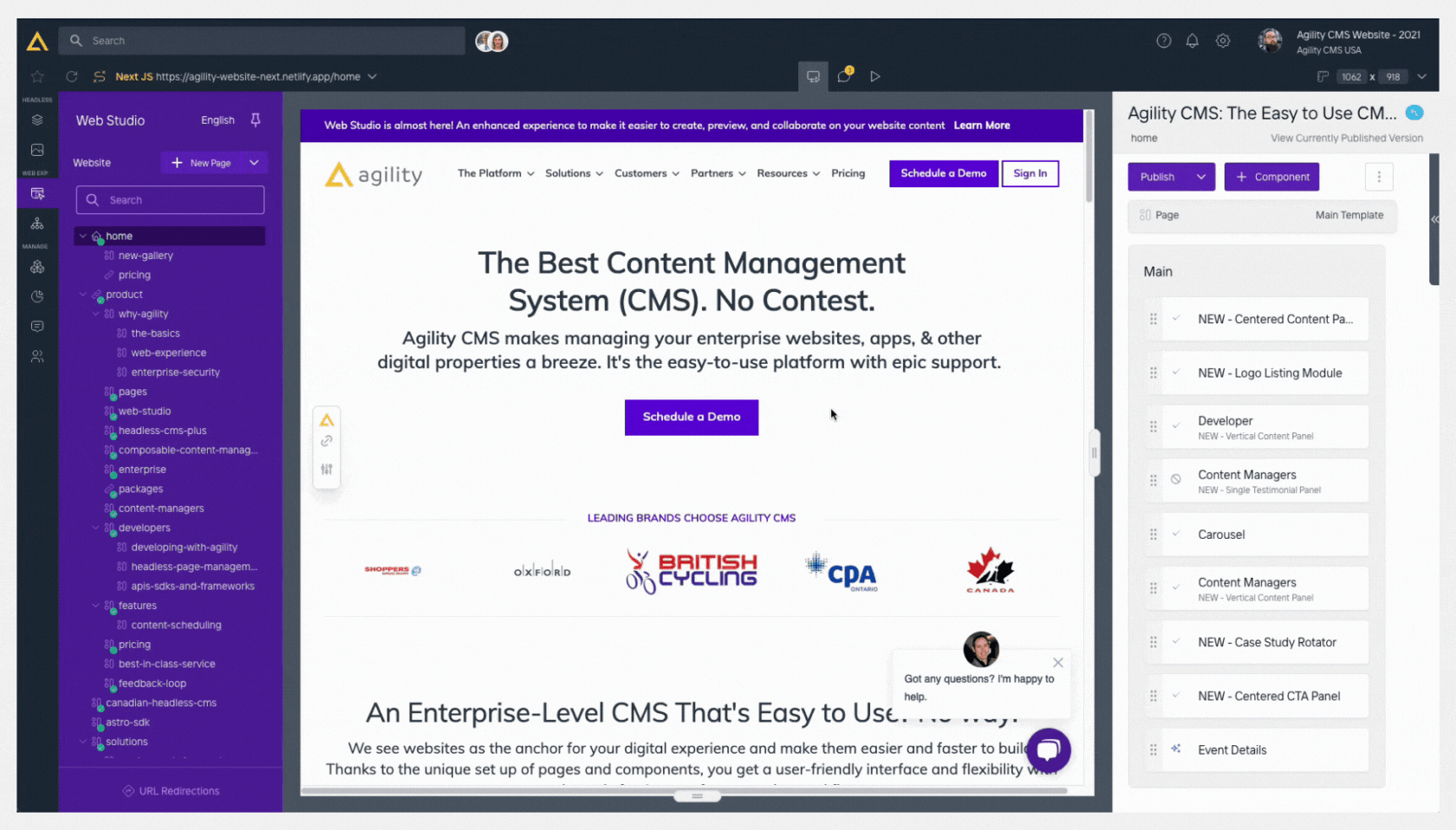 Web Studio Interface Previewing in Web Studio | Agility Docs