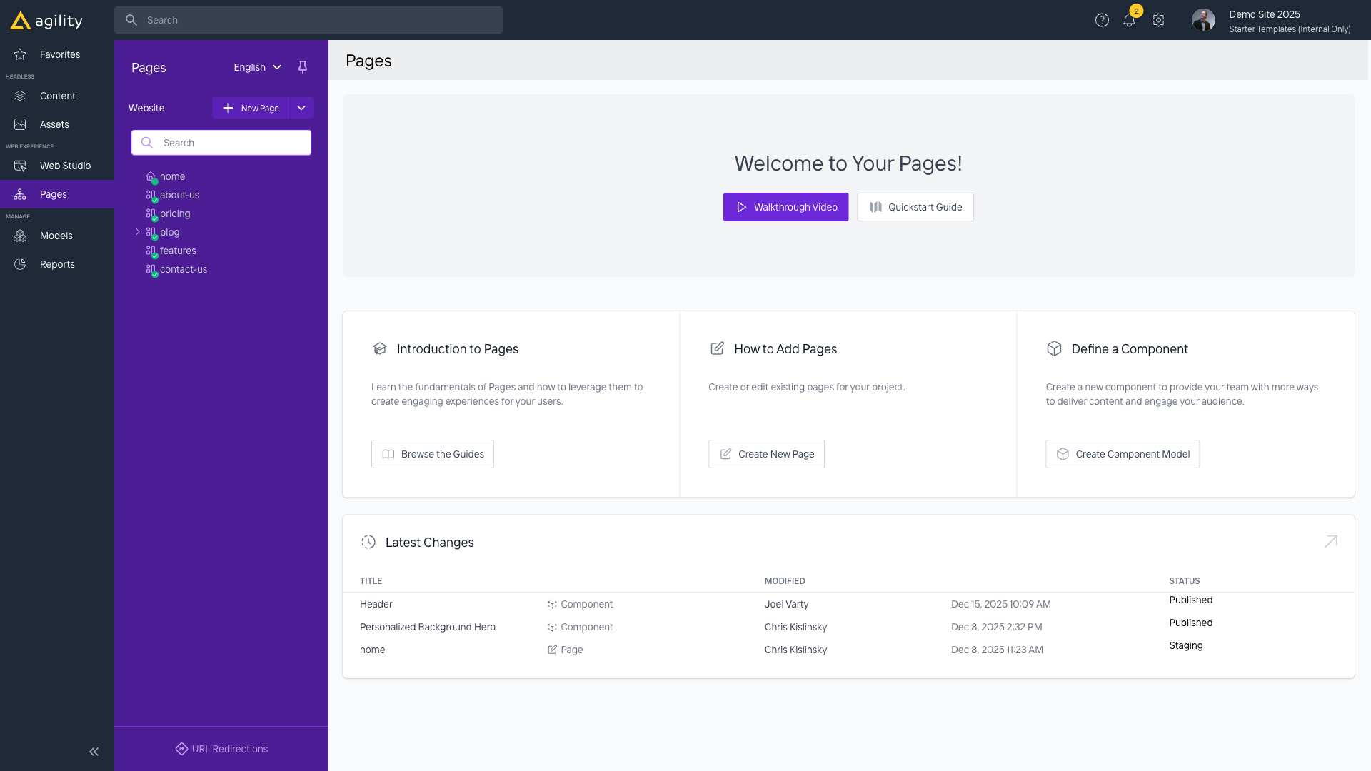 Pages Section