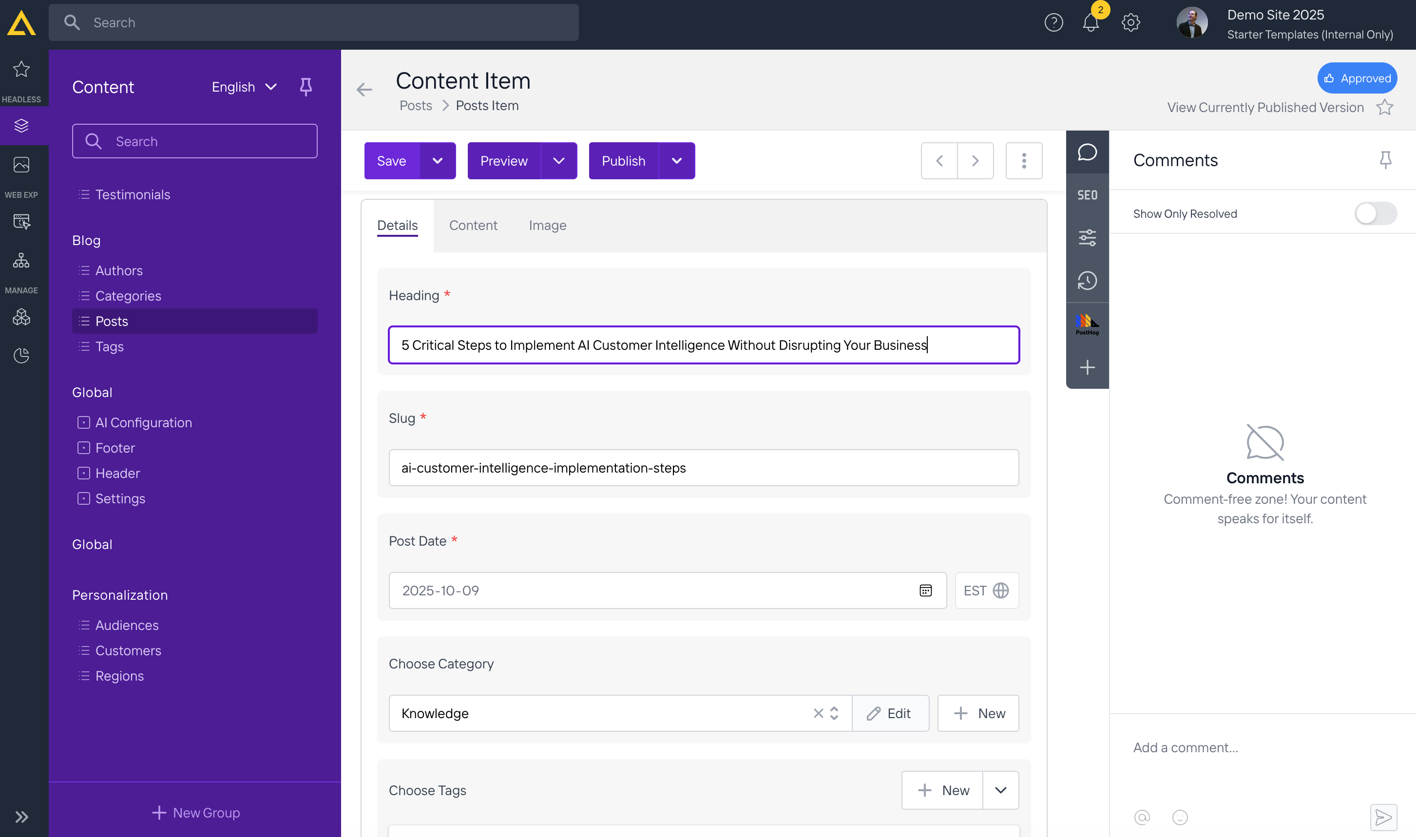 Content Item Edit View