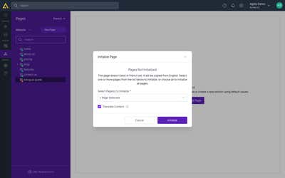 Initializing a page in French, with Translate Content ticked