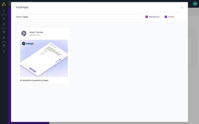 The Install Apps browser, filtered to DeepL