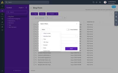 The Select Filters panel, with Other Locales available in the Filters dropdown