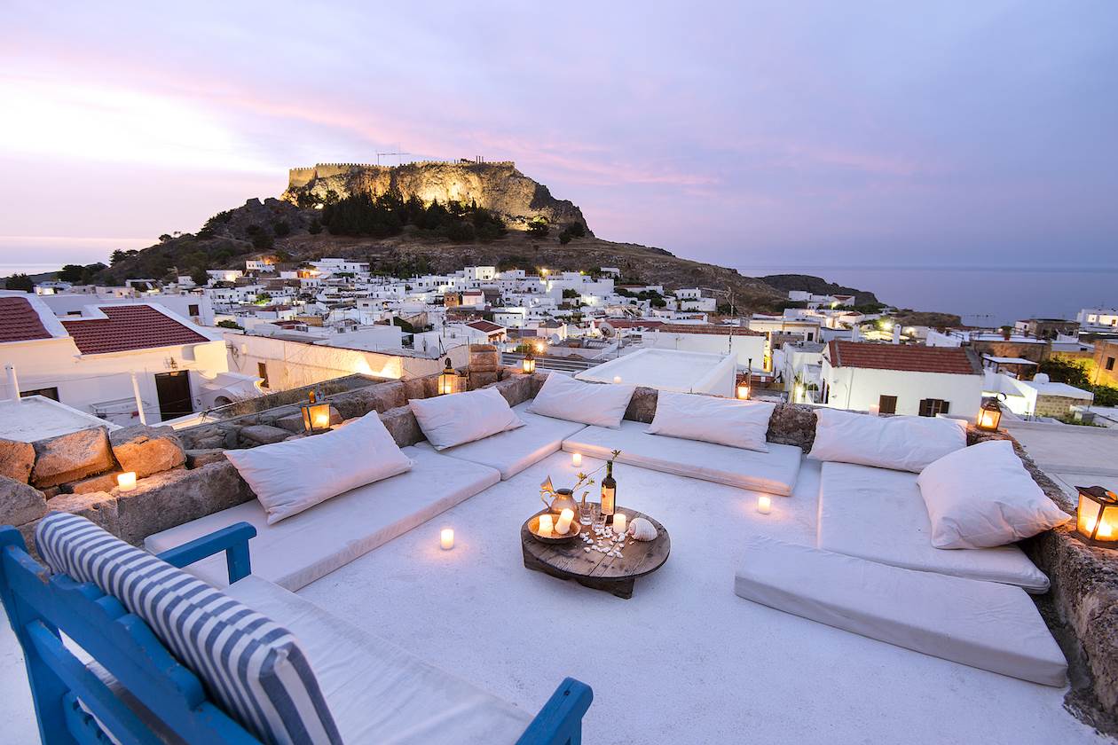 greece rooftops with candles