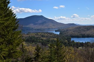 mountains with lake and forest