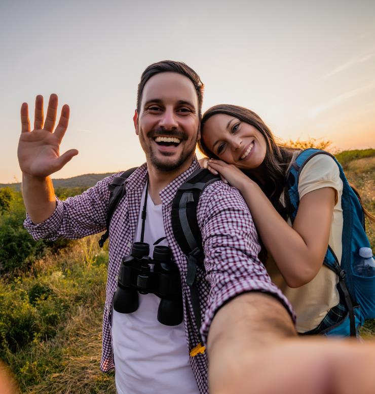 Couple on a hike outside in summer time