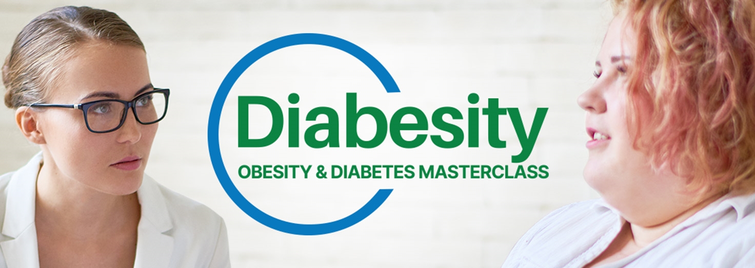 Diabesity: Obesity & Diabetes Masterclass logo between doctor and obese patient