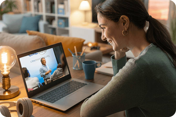 Woman Watching CEC Webcast on Laptop