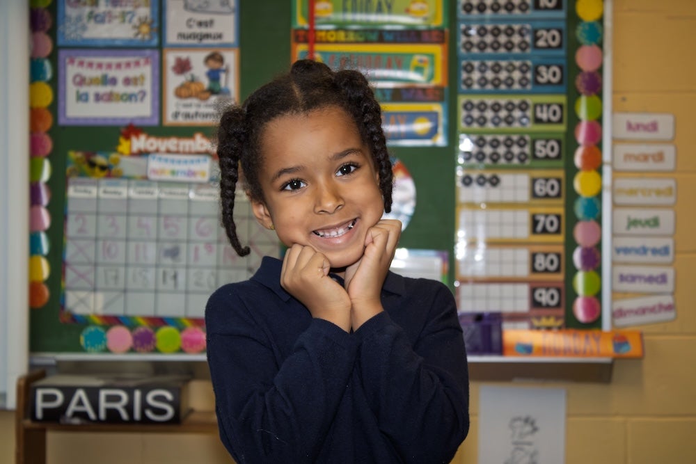 kindergarten girl smiling