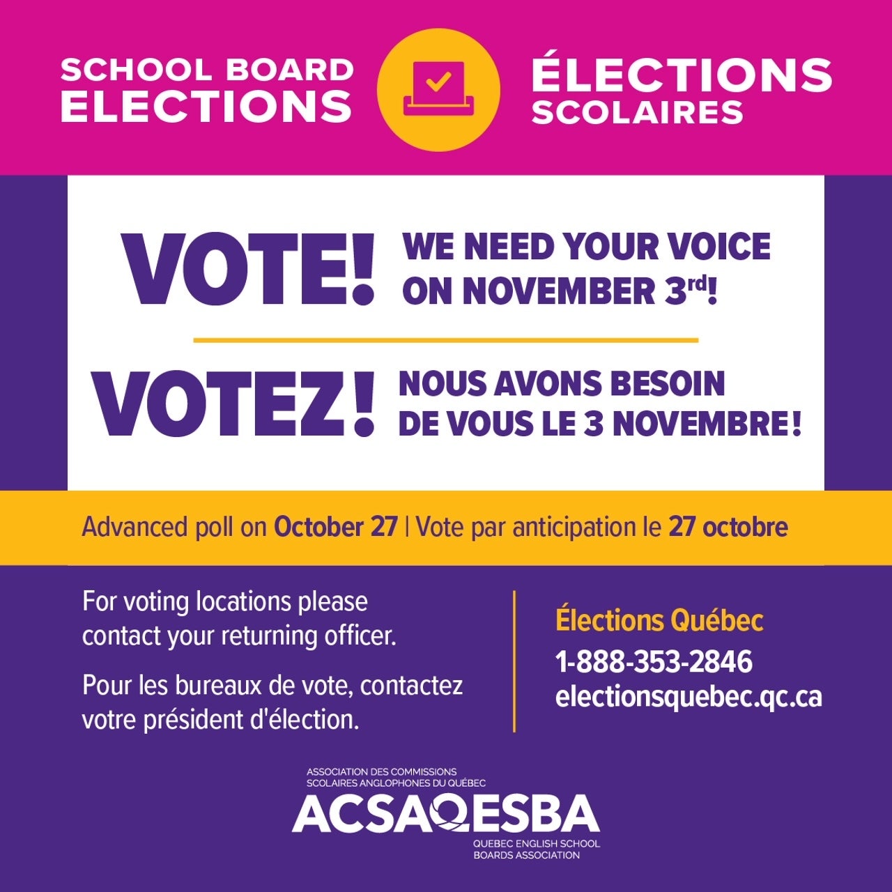 EMSB Elections: The position of chair and all 10 wards under election