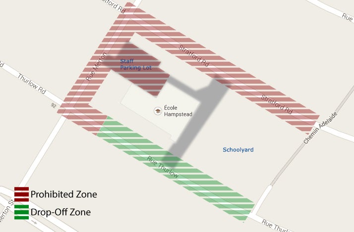 Map of the designated Hampstead School drop-off zone