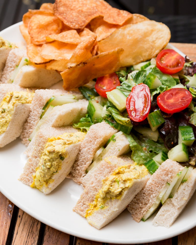 Tuna and cucumber tea sandwiches.