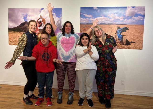 From left: Marie-Renée Vial, Antoine Chu, Amber Berson, Jessica Teixeira-Pinto, Juana Iggyook-Onningnak and Anna Persichilli visit Kama La Mackerel's exhibition Who sings the queer island body? at the Visual Arts Centre on March 24.