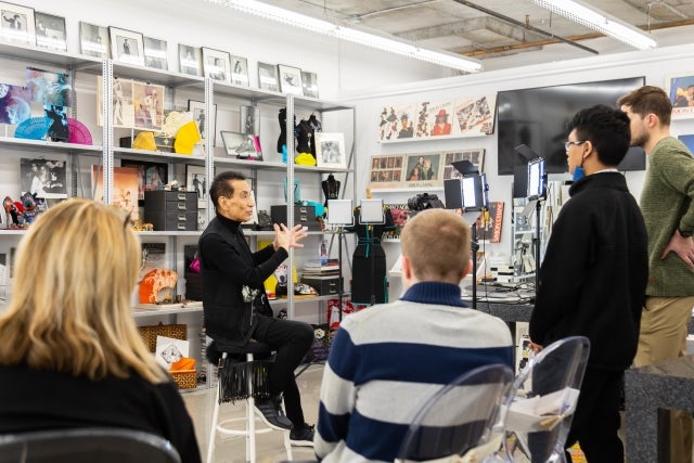 Simon Chang speaks with students from Summit School’s TECC Video Model Productions program on January 26, 2023 at Chang’s Chabanel studio. Photo: Etienne Béland for Pickle Creative Agency