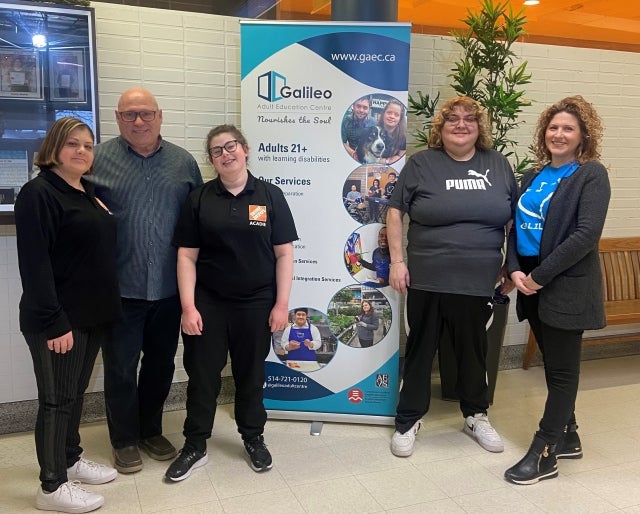 Students in the Social Integration Work Program at Galileo Adult Education Centre, from left: Ruby Ipekian, internship supervisor Michel Massé, Erica Farina, Nancy Leopardi and facilitating teacher Luciana Franceschini. Photo courtesy of Galileo Adult Education Centre.