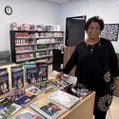 Marjorie Michel in the John F. Kennedy High School library