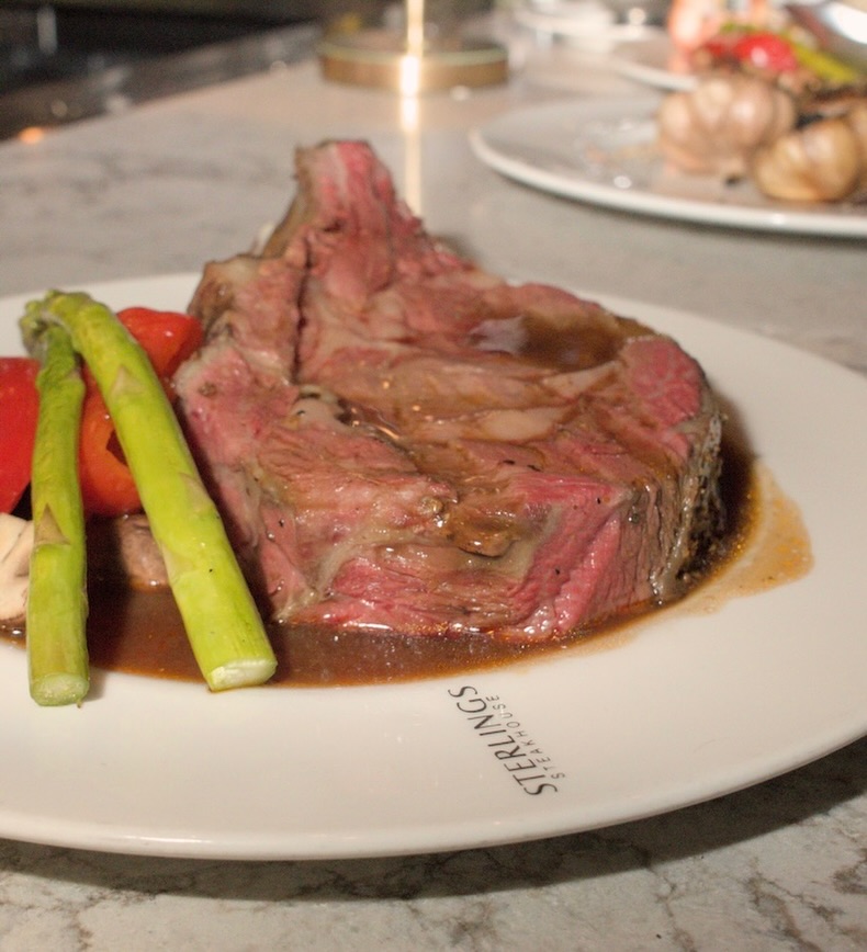 The rib roast beef au jus at Sterlings.