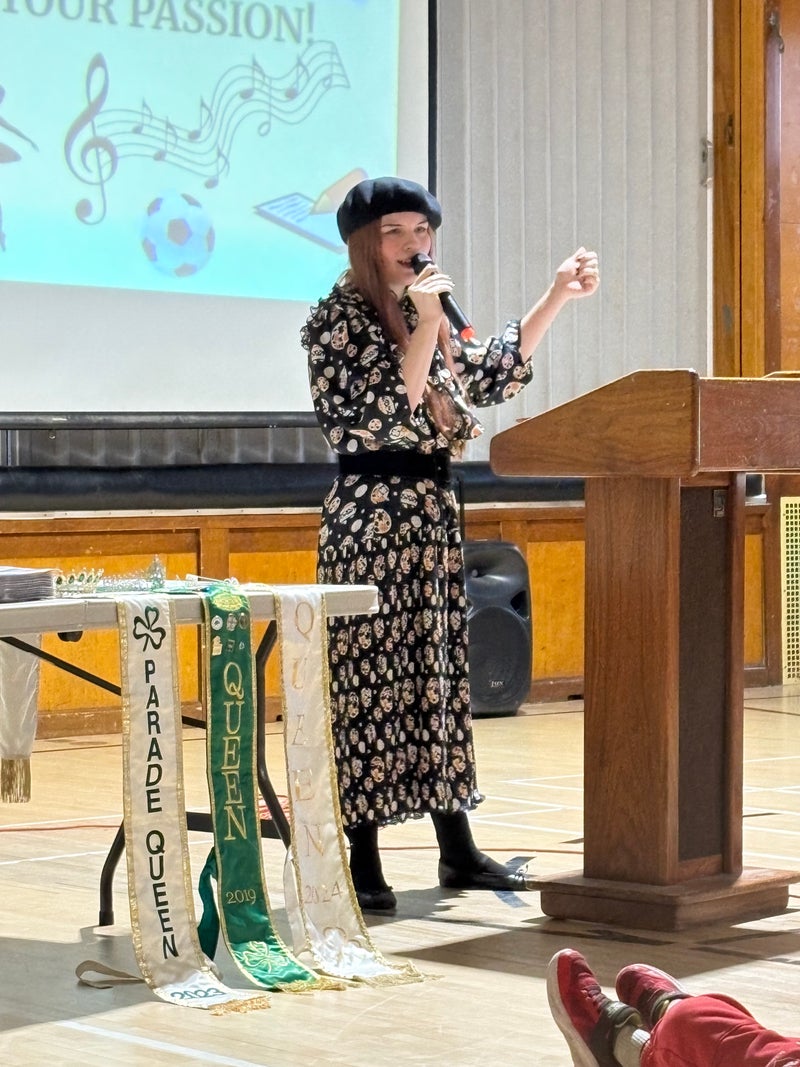 Samara with students at Merton Elementary School