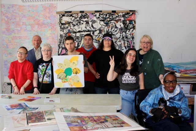 Artist John A. Schweitzer (second from left) with Wagar Adult Education The Art Seen students at The Visual Arts Centre in Westmount on May 27