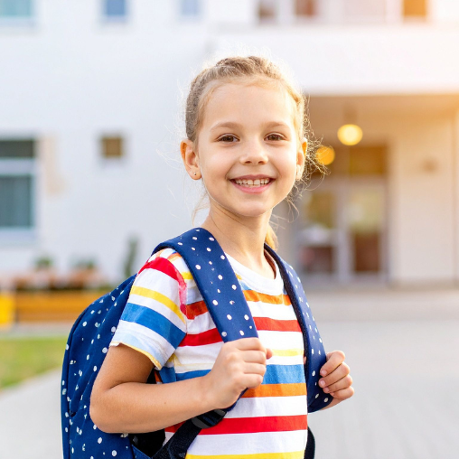Happy student outside St. Gabriel School