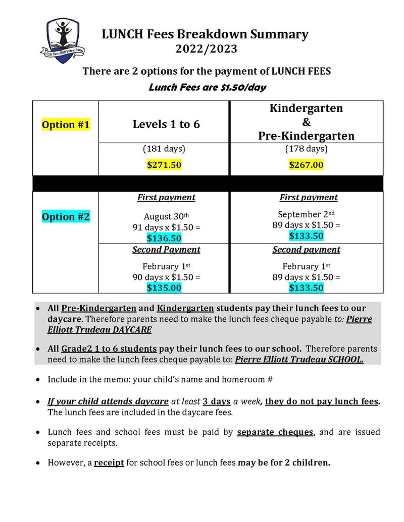 Lunch Fees 2022-23