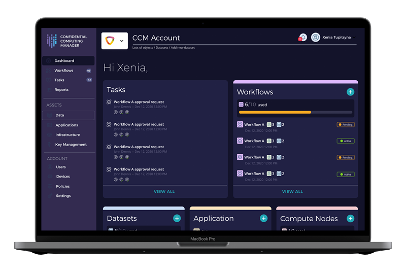 confidential computing manager dashboard