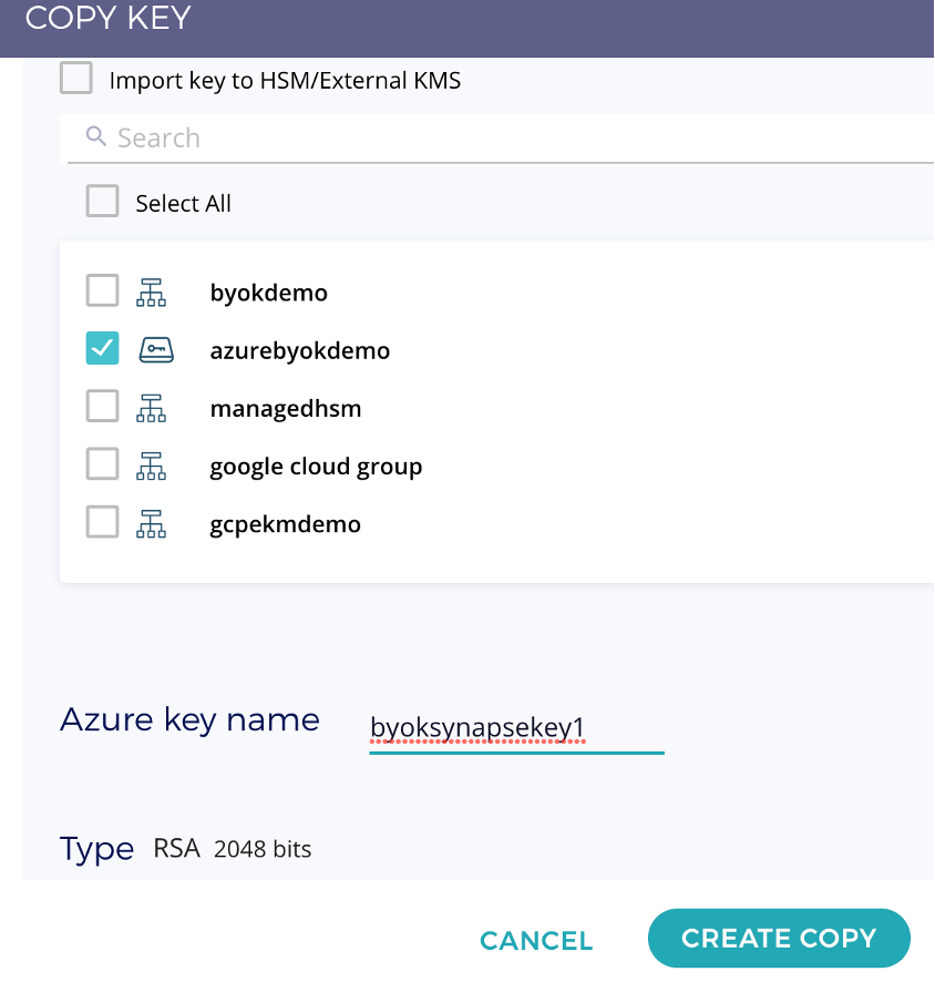 copy BYOK to Azure Key Vault as an external key