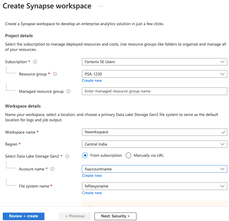 create an Azure Synapse Workspace