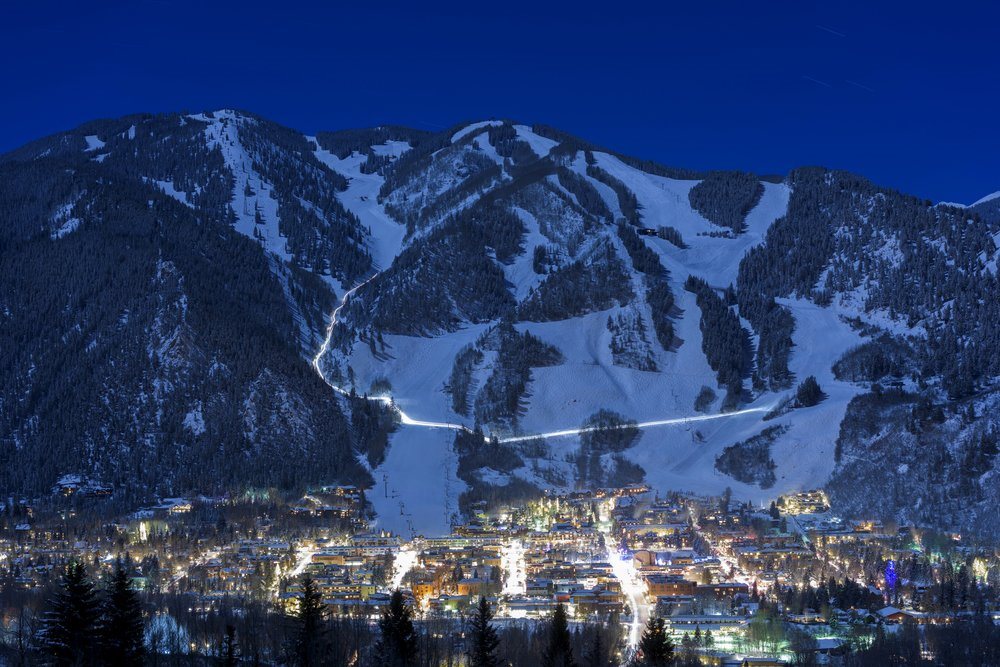 aspen with lights at night
