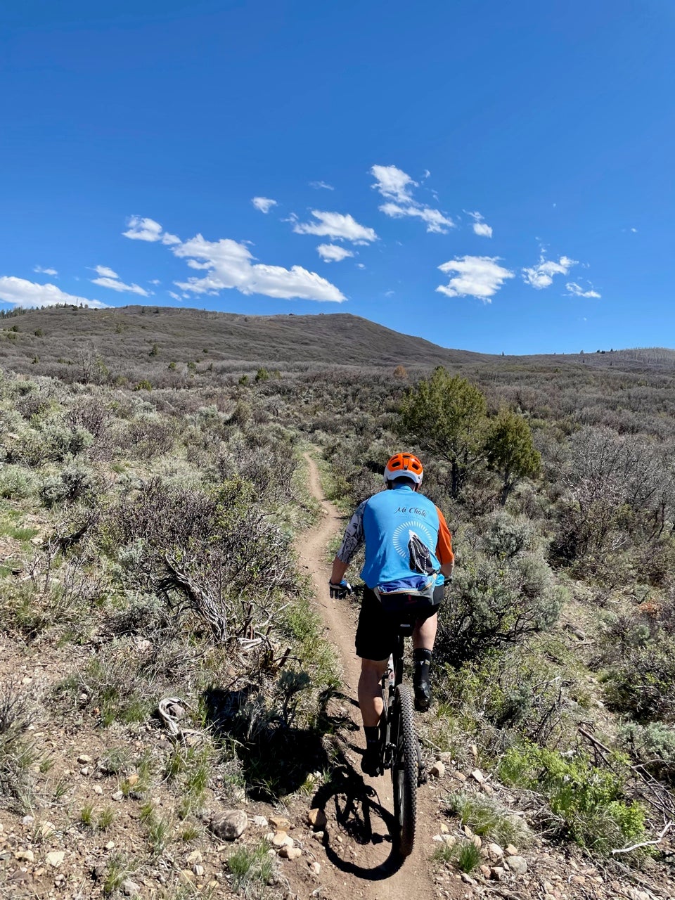 man biking on trail in aspen