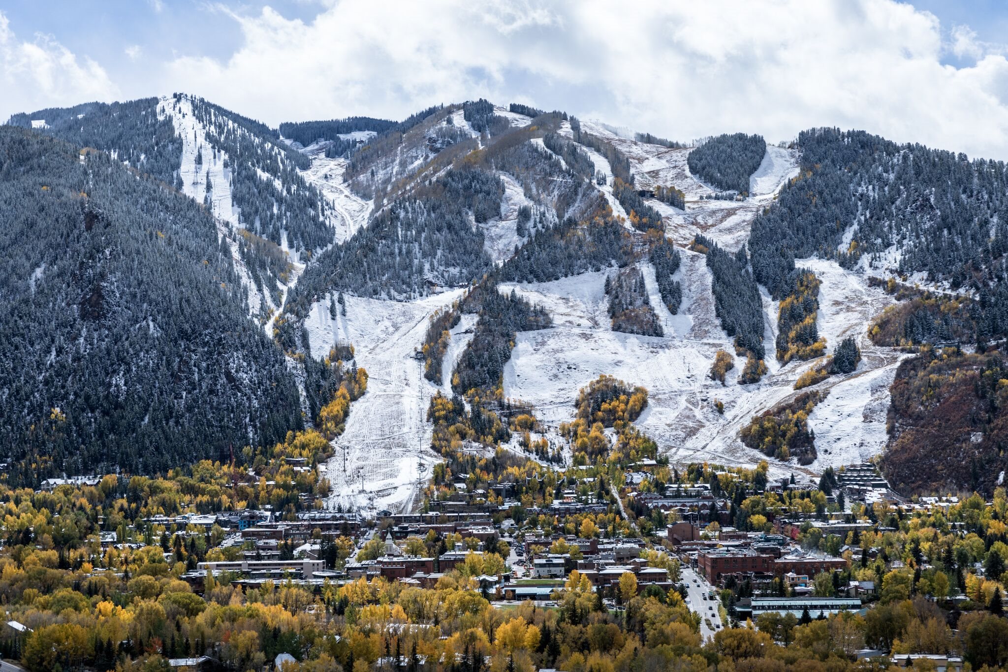 aspen mountain fall colors and snow