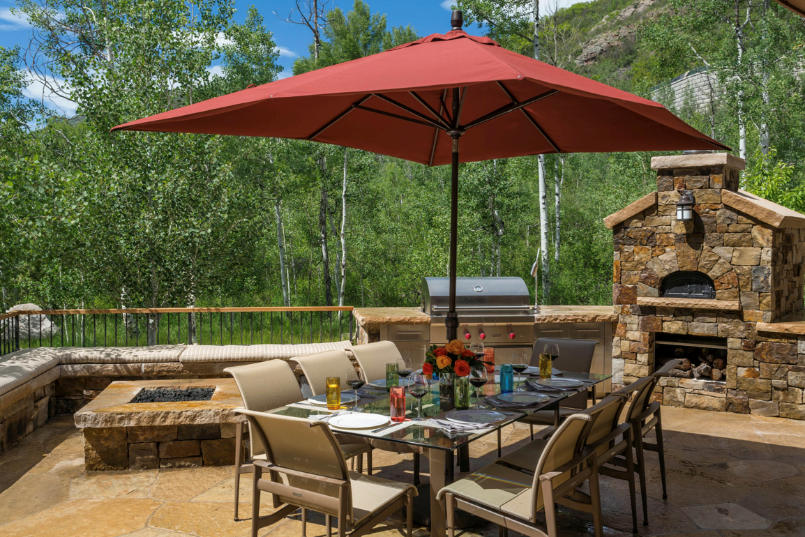 outside table with umbrella