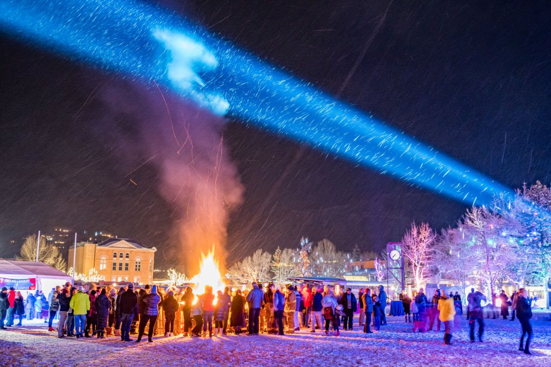 beam of blue light in winter